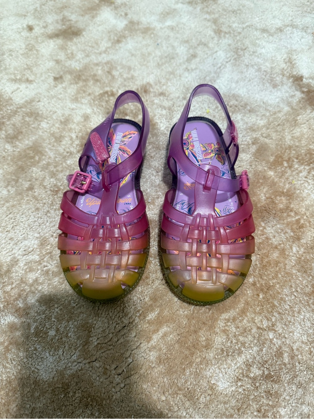 Mini Melissa Girls Ombre Purple Pink Jelly Sandals with Buckle